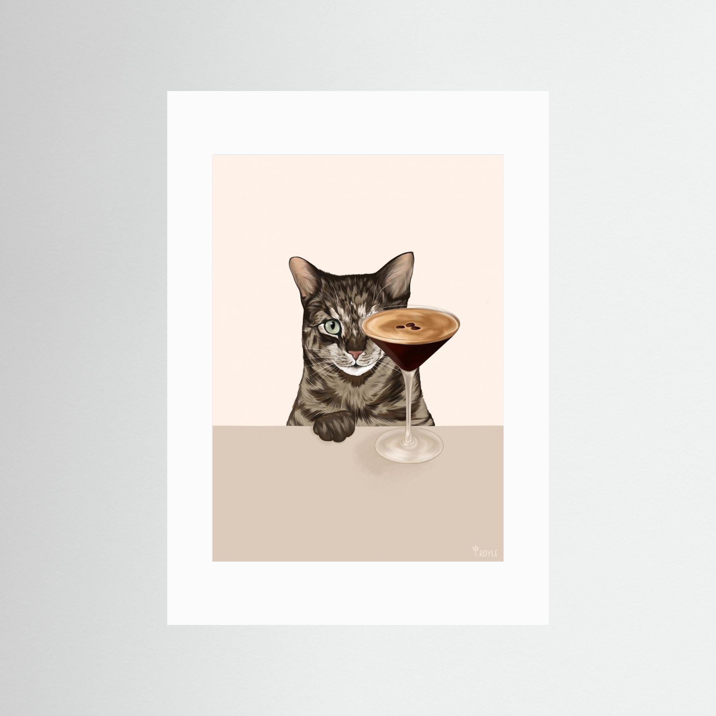 Tabby Cat with Espresso Martini Cocktail by Tara Royle